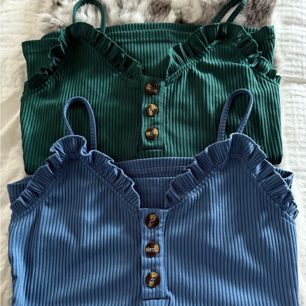 Green and Blue Ribbed Button-Down Tank Tops- size small